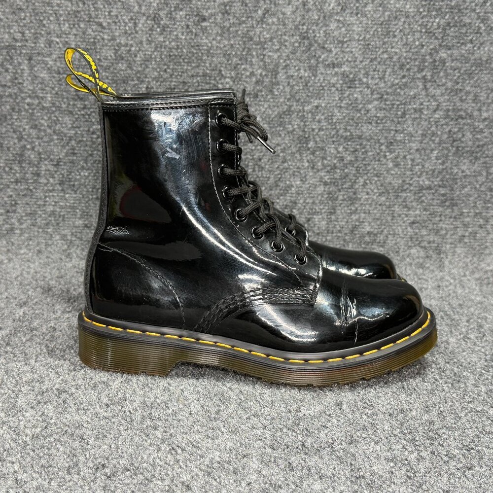 Dr. Martens 1460 Boots Women's Black Patent Leather Lace Up Retro Combat Moto
